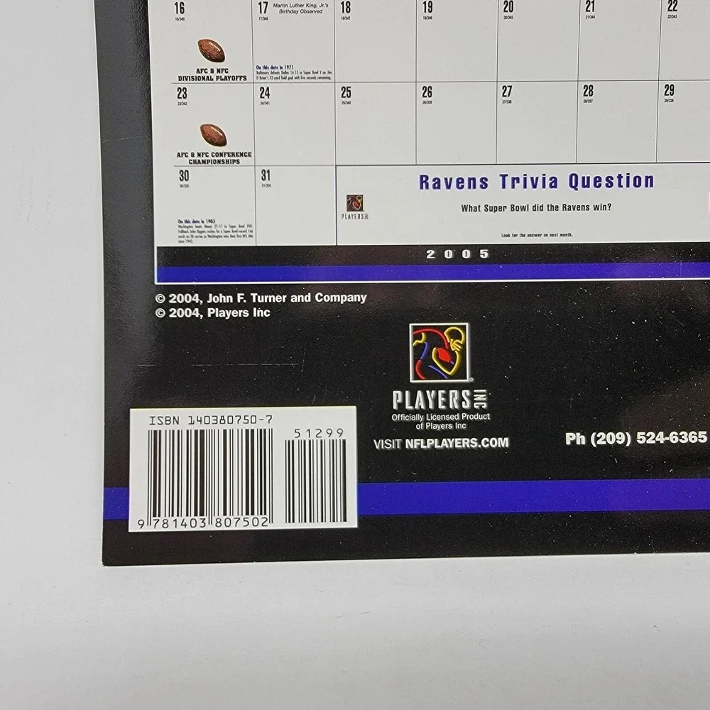 NFL Baltimore Ravens‎ 2005 Team Calendar Turner and Company 12